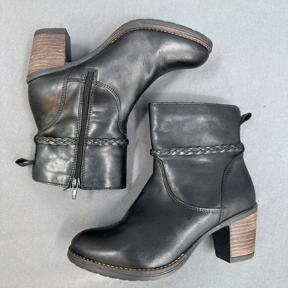 Valencia Black Leather Ankle Boots Womens 7-7.5 Western Biker Booties Side Zip - Picture 9 of 16